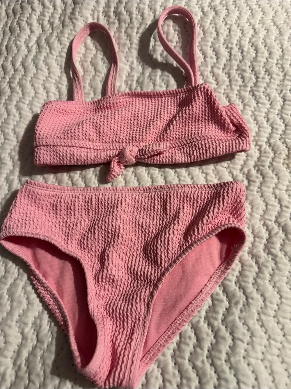 Girls' Pink Textured Two-Piece Swim Set with Front Knot